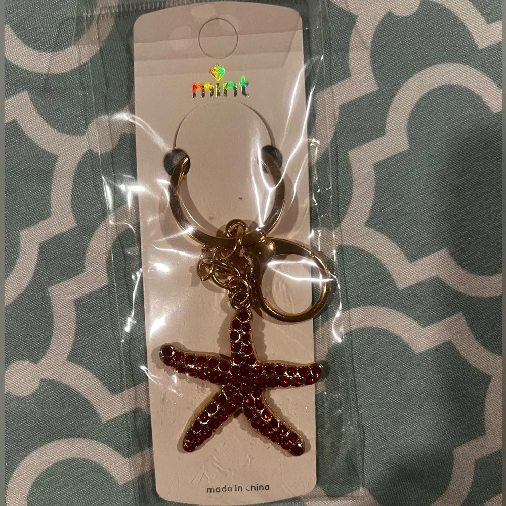 Sparkly Red Rhinestone Starfish Keychain/Charm